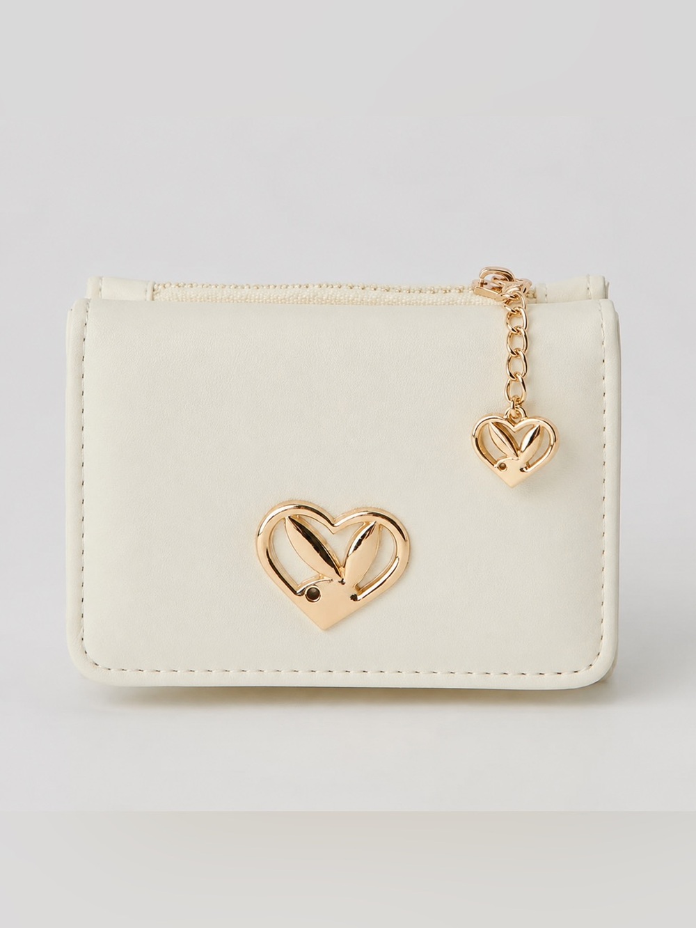 Playboy Women’s Wallet Trifold And Coin Purse With Heart Charm Off White
